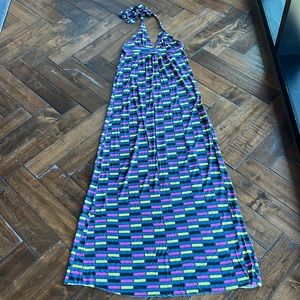 Designer Fresha spaghetti halter straps 100% viscose form fitting maxi dress